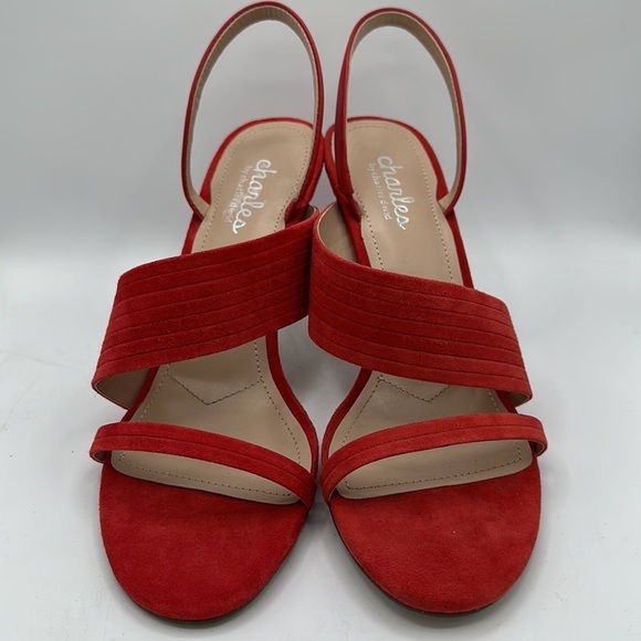 Charles by Charles David Helix red-orange suede strappy heeled sandals, sz. 8.5M - Picture 3 of 8